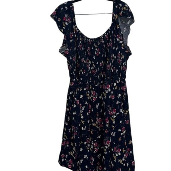 Terra & Sky Womens Plus Size 3X Floral Smocked Midi Dress With Ruffle Sleeves - - Picture 4 of 8